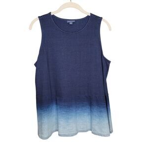 Pure Jill Indigo Blue Tank Top Women's Size M Petite Ombre Cotton Summer Coastal